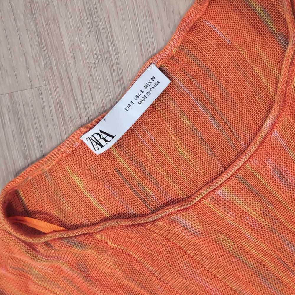 Zara Orange Ribbed Bell Sleeve Blouse - Picture 8 of 8